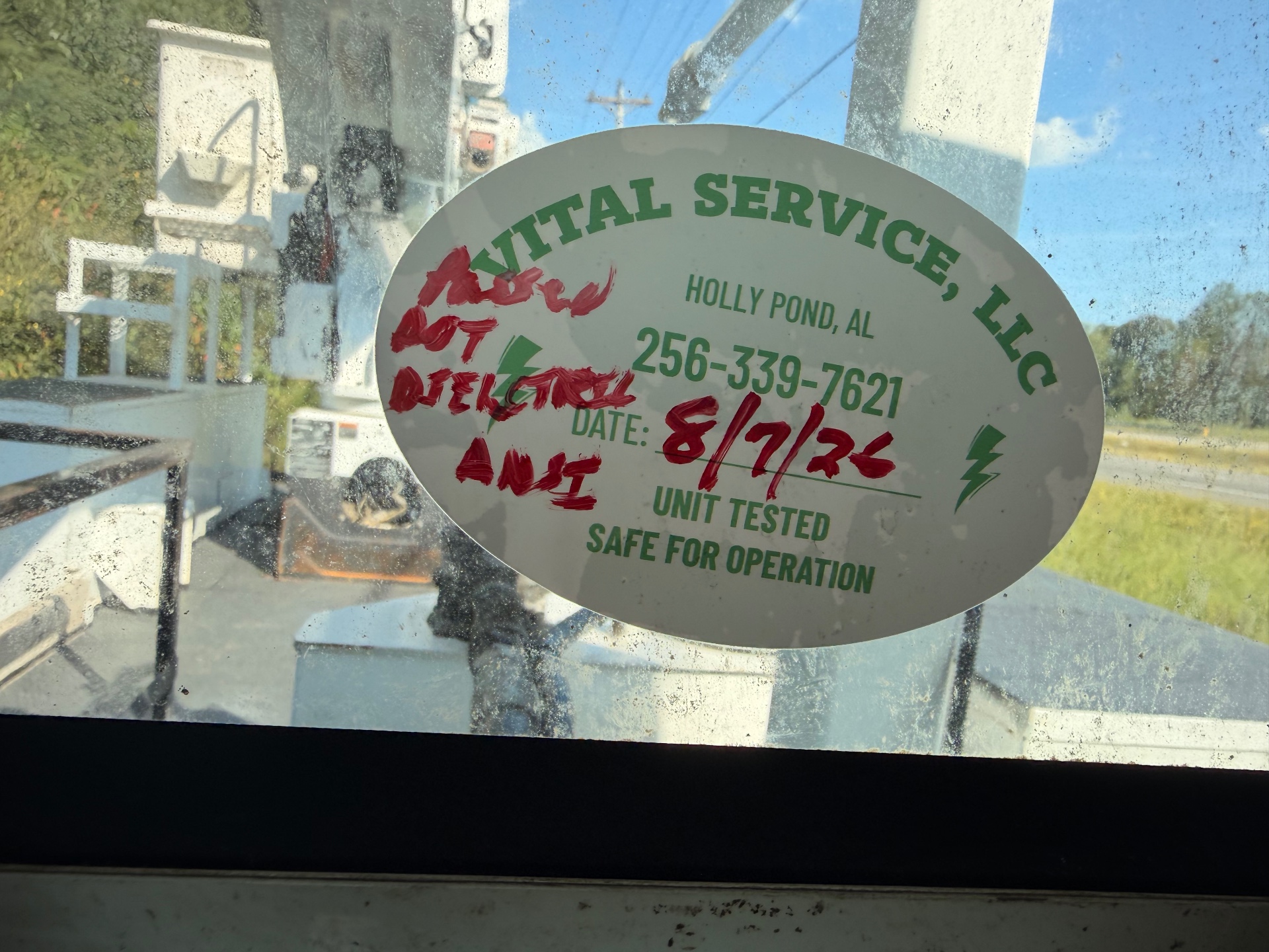 Vital Service dielectric and ANSI test decal, 8/7/24