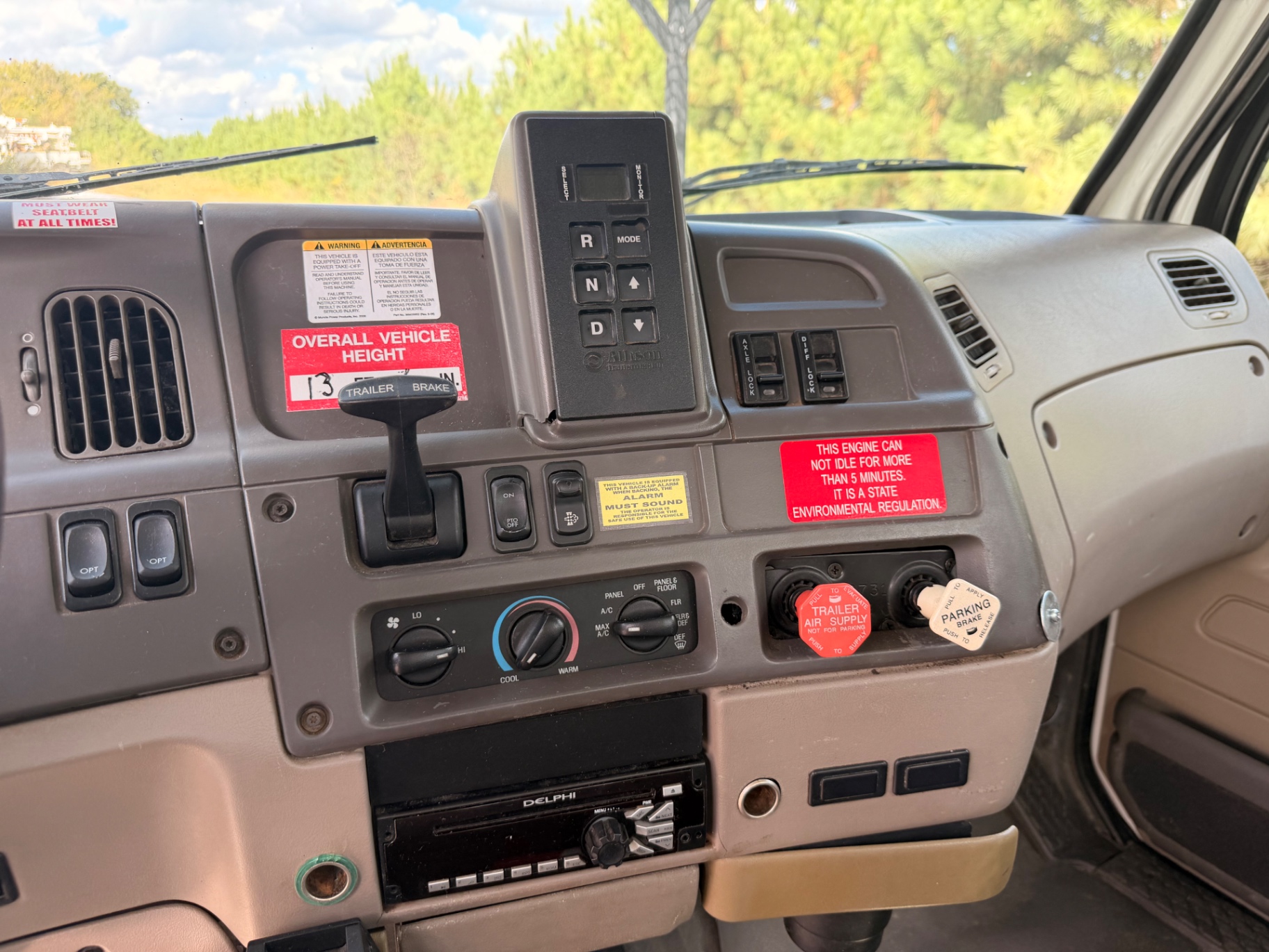Dash controls, Allison shifter, trailer brake and A/C controls